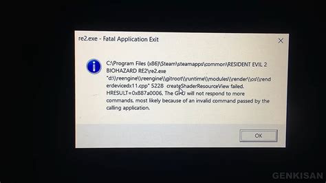 Resident evil 2 remake fatal application exit error. dll, codex64.  I&rsquo;ve attem...