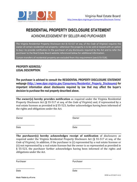 Residential Property Disclosure Form Fill Out and Sign Printable PDF