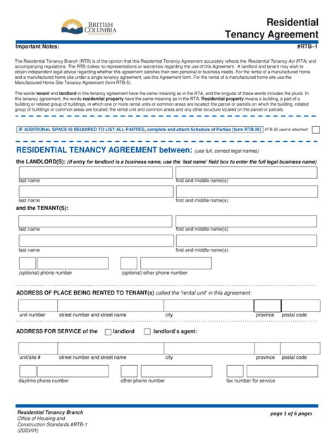 Residential Tenancy Agreement British Columbia Canada 2024 ...