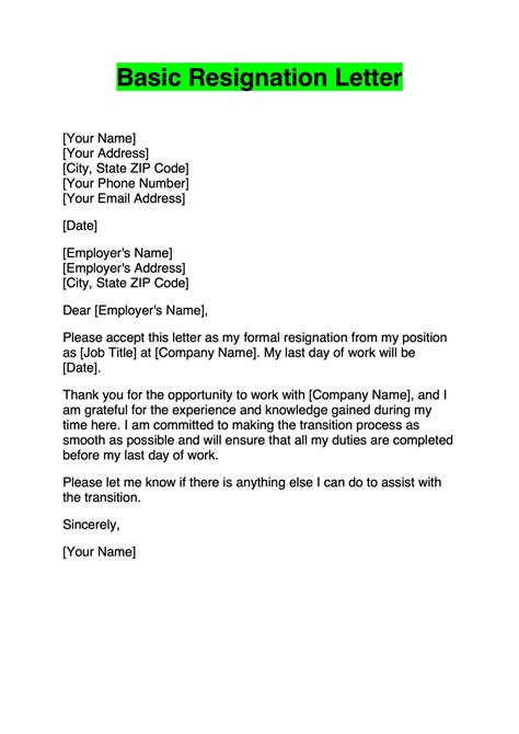 Resign Letter Template Uk