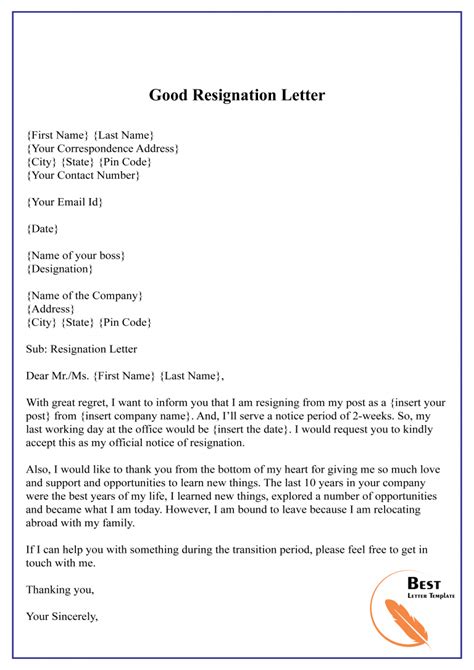 Resignation Letter Templates Free