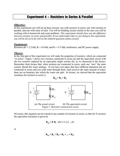Resistors in series and parallel lab report pdf.  Repeat step 2 for resistors...