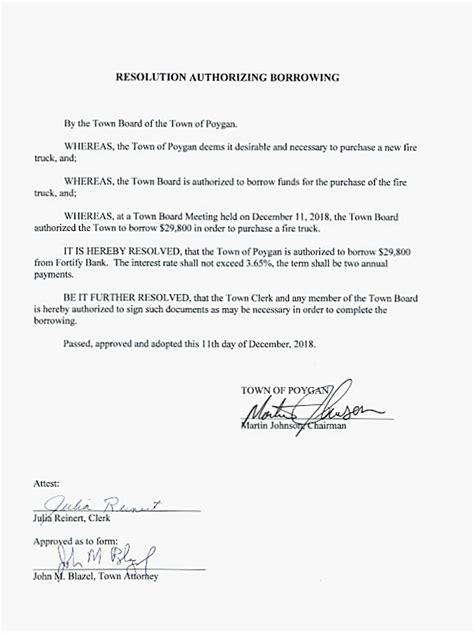 Resolution Authorizing Borrowing