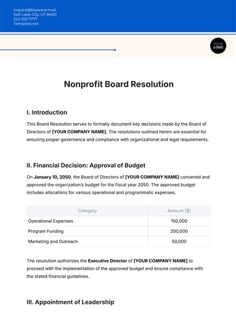 Resolution Template For Nonprofit