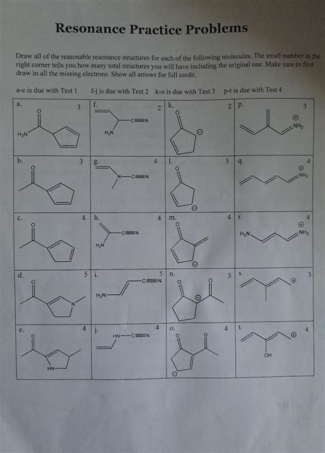 Resonance structures practice problems pdf with answers.  Hint: It helps to draw in lo...