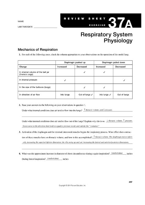 Respiratory Physiology Exercise System 37a Answers