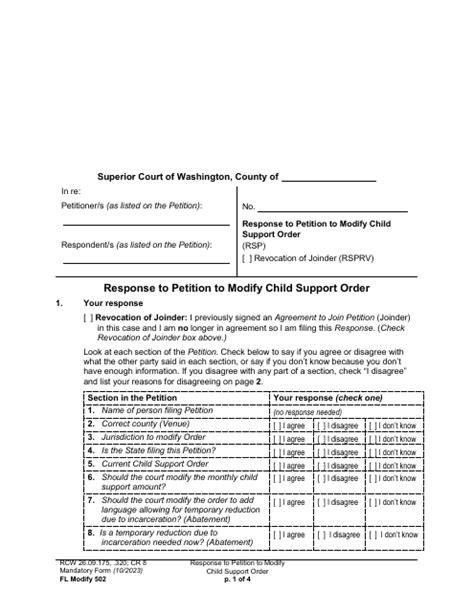 Response To Petition For Modification Of Child Support Modification