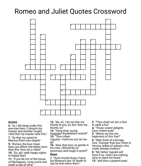 Response to thumb biting in romeo and juliet nyt crossword. We know how hard it can be working out some crossword answers, but we’ve got you covered with the clues and answers for the Response to thumb-biting in "Romeo and Juliet" crossword clue right here! 