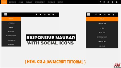 Responsive Navbar with Social Media share icons in HTML CSS
