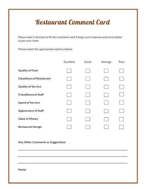 Restaurant Comment Card Template Google Docs Word Apple Pages Pdf Template Net