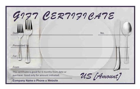 Restaurant Gift Certificate Template Word