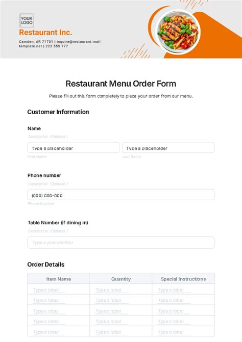 Restaurant Menu Order Form Sample Format How to create a Restaurant