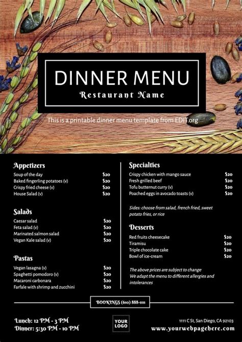 Restaurant Menu Templates Free
