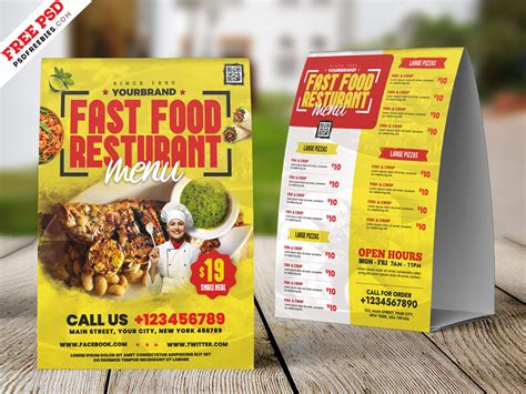 Restaurant Menu Tent Card PSD Template