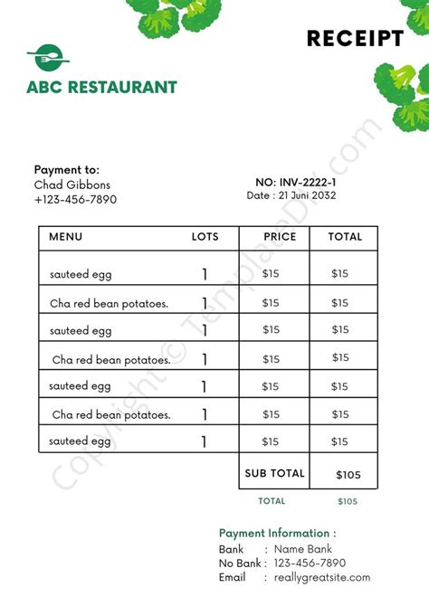 Restaurant Receipt Template For Excel Word Excel Templates