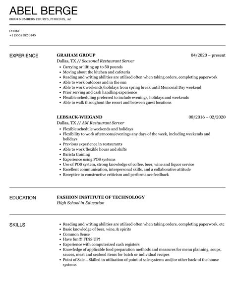 Restaurant Server Resume Examples And Guide 10 Tips