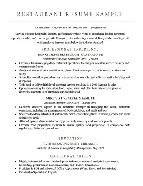 Restaurant Server Resume Examples and Writing Guide