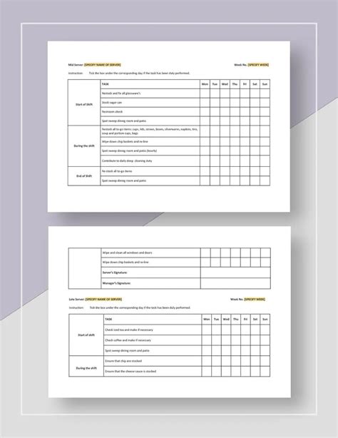 Restaurant Server Sidework Checklist Template Download in Word