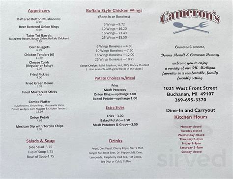 Restaurants in buchanan mi. View the online menu of Camerons and other restaurants in Buchanan, Michigan. … 1021 W Front St, Buchanan, MI 49107. 