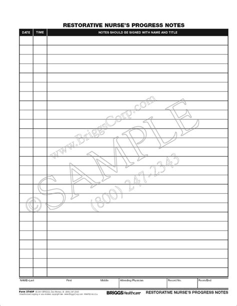 Restorative Nurses Progress Notes Form