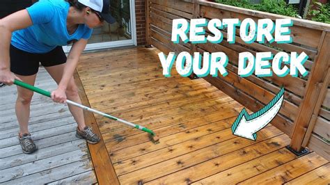 Restore a deck. Use 60- or 80-grit sandpaper on the main deck boards, and use 80- or 100-grit on the handrails. Vacuum all surfaces thoroughly after sanding. Don't wash the deck again, as this will raise the wood grain and roughen the surfaces you just sanded. If it rains in the meantime, simply let the deck dry out completely before refinishing; you don't ... 