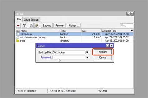 Restore mikrotik via terminal. backup file (created with export or Winbox) ...