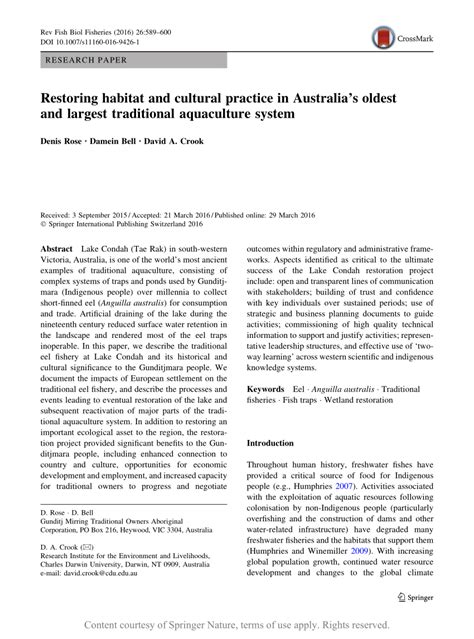 Restoring habitat and cultural practice in Australia’s oldest and ...