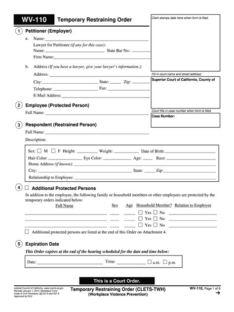 Restraining Order and Form Fill Out and Sign Printable PDF Template