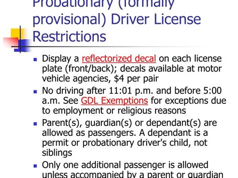 Restrictions on a Probationary Driver