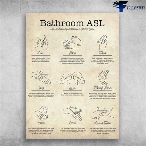 Restroom in sign language. ADA Compliant Whichever Restroom Sign. $19.99. Black ADA Braille Men's & Women's Handicap Restroom Signs. $19.99. Blue ADA Braille Men's & Women's Handicap Restroom Signs. $39.99. Unisex Symbol ADA Braille Bathroom Sign. $49.99. All Gender Triangle ADA Tactile Sign. 