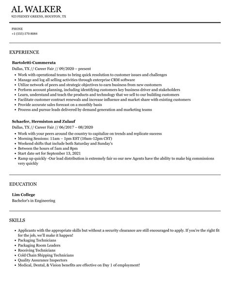 Resume Example For Job Fair