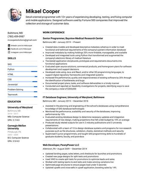 Resume Of Programmer