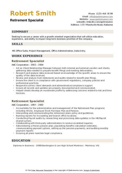 Resume Templates For Retirees