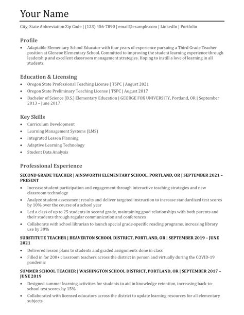 Resume Templates For Teaching Positions