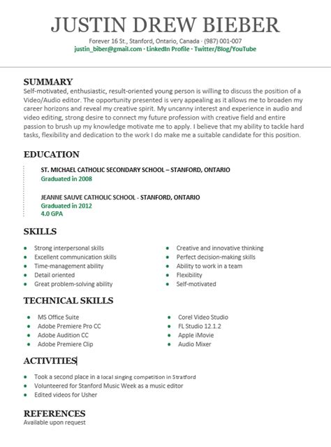 Resume without work experience. Mar 28, 2023 · Here are three successful teenage resume objective examples: Teen Resume Objective #1. “Responsible and ambitious student (3.8/4.0 GPA) with excellent time management. Seeking to apply my customer service abilities and project/event planning skills to the Business Development summer internship at your company. 