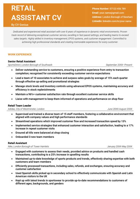 Retail Cv Examples Template For A Sales Assistant