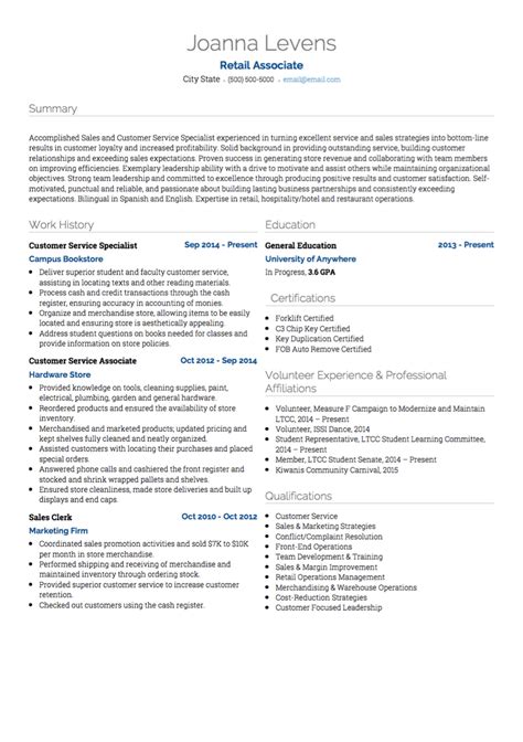 Retail Cv Examples Templates Visualcv