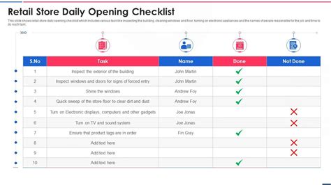 Retail store daily checklist - opening - PDF Template - DataScope