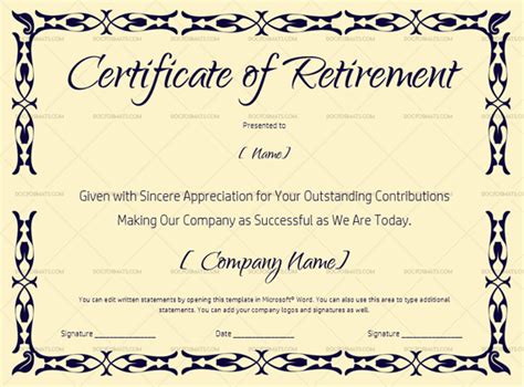 Retirement Certificate Template Word