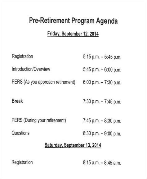 Retirement Program Agenda Templates at