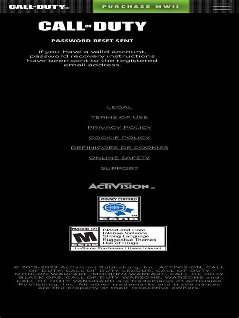 Retrieve your password CALL OF DUTY®.