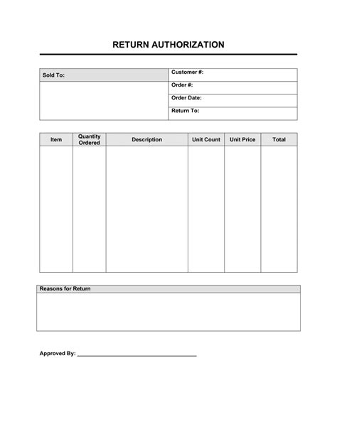 Return Material Authorization Form Template SampleTemplatess