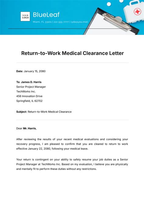 Return To Work Letter From Doctor Template Letter Structure Basics