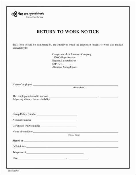Return To Work Note Template Sample Design Layout Templates