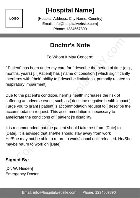 Return to Work Doctors Note Template Printable in Pdf, Word