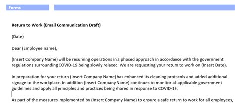 Return to Work Email from COVID19