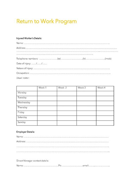 Return to Work Program Editable Template