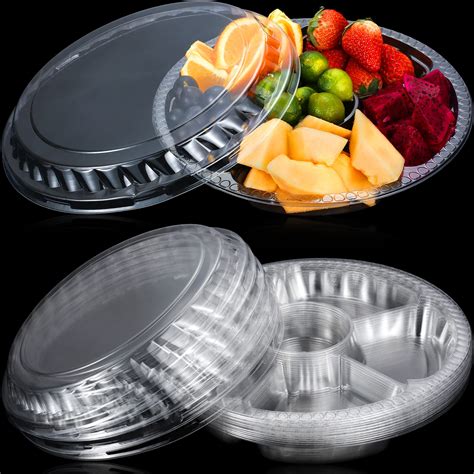 Reusable Veggie Tray With Lid, Reusable 7 compartments veggie tray, the 6  bowls inside could be removed if you need.