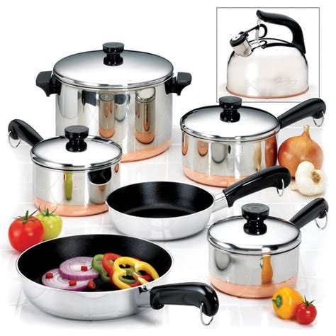 Revere ware copper bottom 10-piece set. Read more about the seller notes “13 pc set of copper bottom revere ware pots and pans. Includes: 4.5 quart Dutch oven with lid, 2 quart pan with steamer and lid, 1.5 quart pan with lid, 1.5 quart pan with lid, 2 quart pan with lid and, 1 quart pan with lid. This is the only pan without a copper bottom.” Read Less about the seller notes 