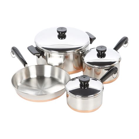 Revere ware pot set. CarolinaRen. Sep 13, 2017. from Virginia Beach. Incentivized Review. RevereCopper 10-Pc. Stainless Steel Cookware Set. The "Look" - This is an aesthetically appealing set. I was amazed that the pans maintained their original look after several THOROUGH scrubbings. 